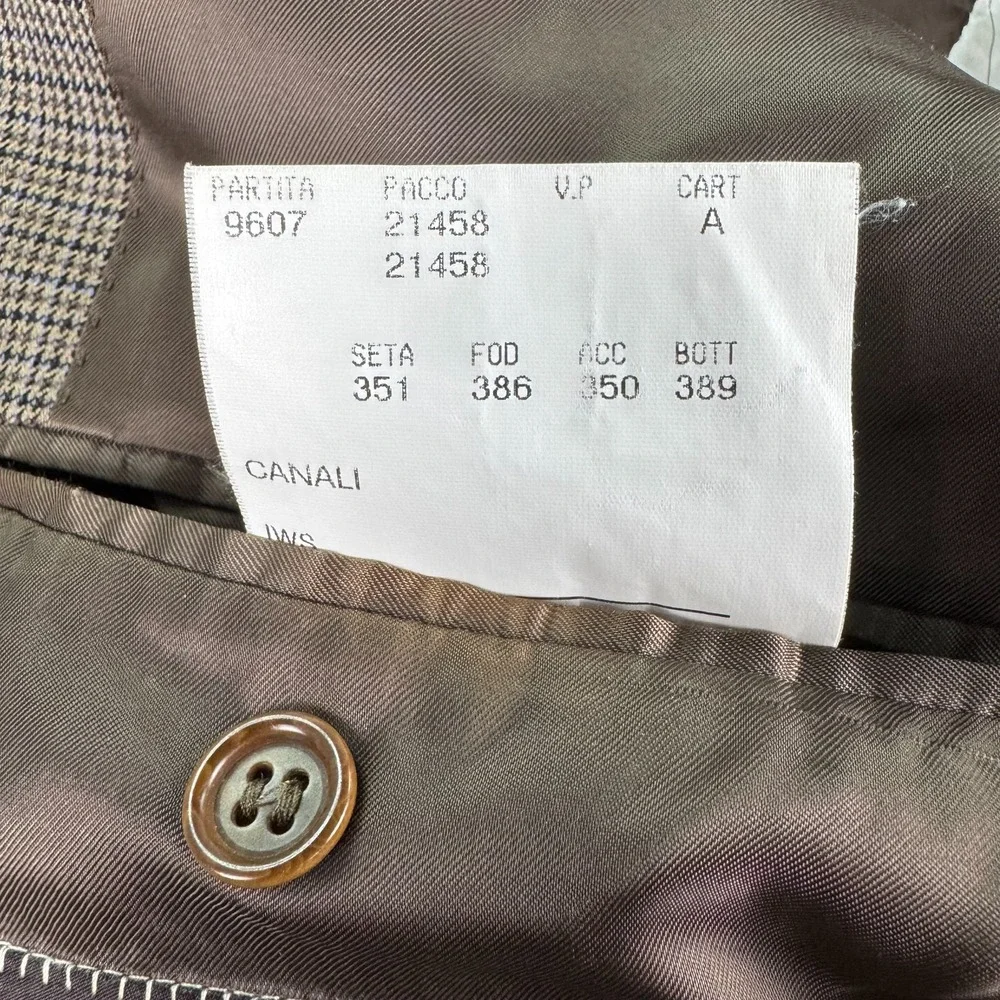 Canali Sport Coat 42L Taupe Wool Nailhead Blazer Italy Tiny Sleeve Hole